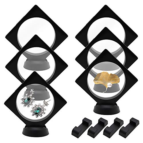 QUMENEY 6 x 3D-Münzenständer, Schweberahmen schwarz, Präsentationsständer mit Basis, Schaukasten für Schmuck, Münzen, Medaillons (90 x 90 cm) Cover
