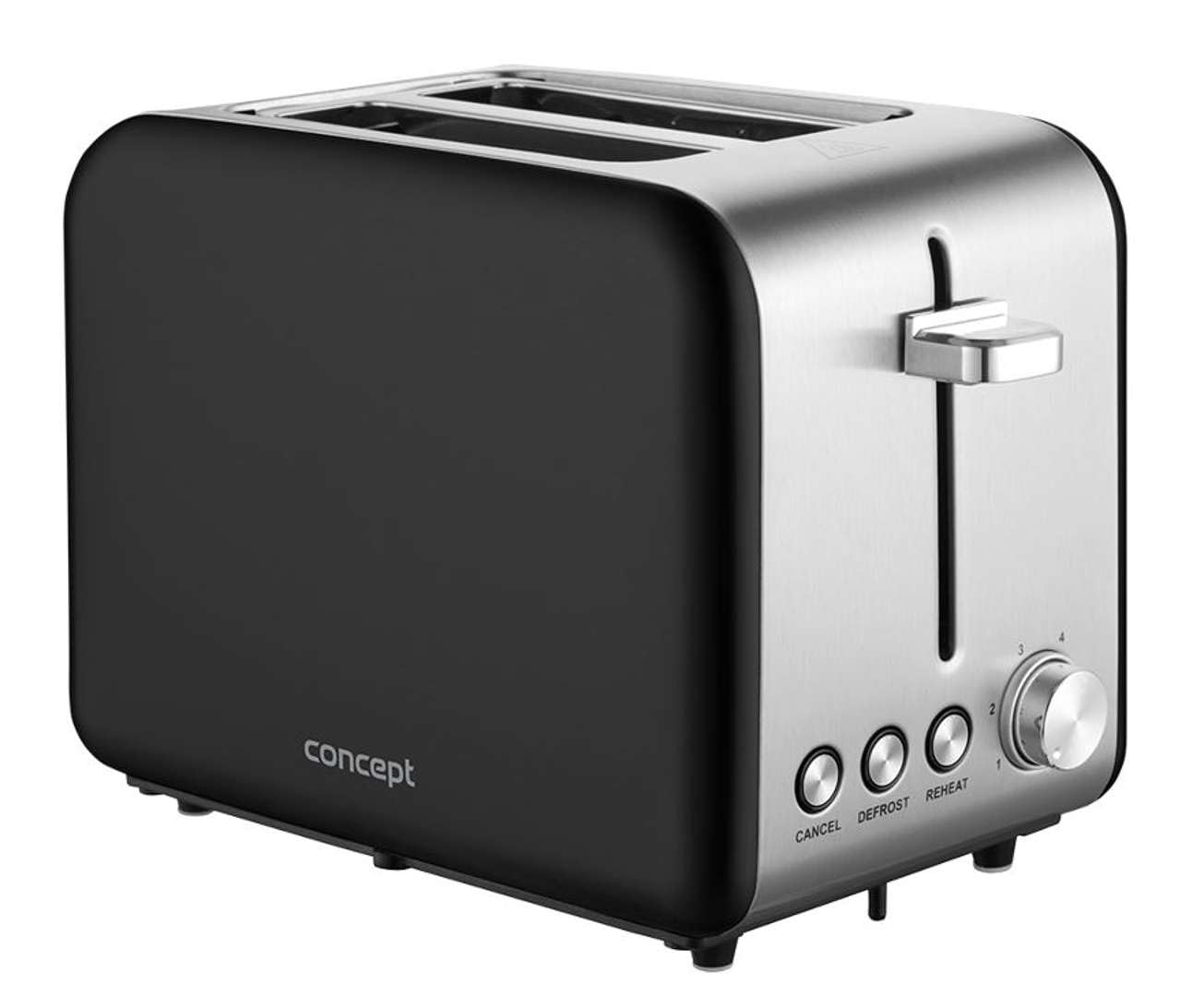 Concept TE2052 Grille-pain en acier inoxydable avec fente large 36 mm 2 chambres de rôtissage Minuteur électronique 950 W Noir mat