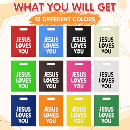 Image of VitalCozy 24 Pcs Jesus Loves You Bags Bulk Reusable Non Woven Christian Religious Gift Bag with Handle Mother's Day Candy Tote (Multicolor)