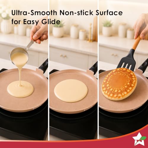 Image of Wonderchef Vitalife Non-Stick Dosa Tawa for Kitchen, 28cm, Non-Toxic Coating, PFOA-Free, Cool-Touch Handles, Scratch-Resistant, Gas & Induction Compatible, 2-Yr Warranty, Terracotta