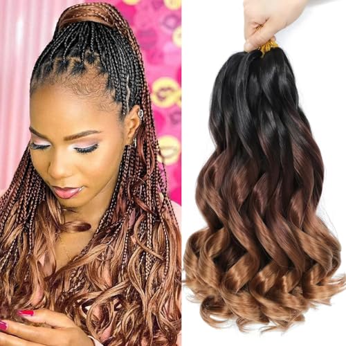 FALEMEI French Curl Braiding Hair 12 Inch 8 Packs Curly Braiding Pre Stretched Curls Braiding Extension French Curl Crochet Braids Spiral Braiding Hair Extensions (1B/33/30# 12 Inch (Pack of 8))