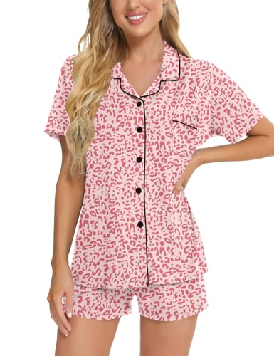 Image of SWOMOG Womens Button Down Pajamas Set Short Sleeve Sleepwear Bride Soft Pj Lounge Sets XS-3XL