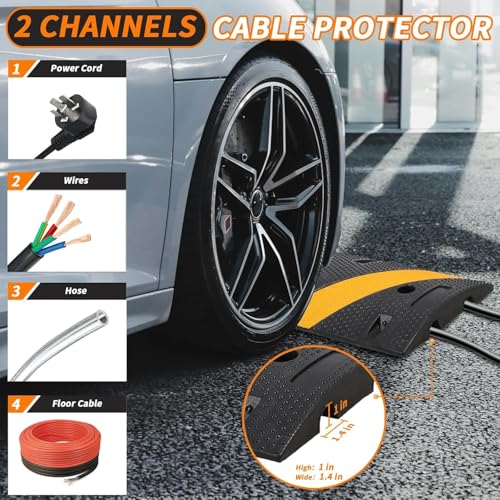 Image of 4-Pack 6FT Rubber Speed Bump, Heavy Duty Speed Bump Cable Protector Ramp, 72.4 inch x 12 inch x 2 inch Traffic Hump Floor Cord Cover for Driveway /Garage /Parking Lot