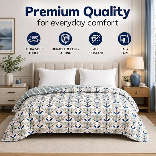 Image of DECORUM Cloud Cotton Double Bed Comforter 90x90 Inch 250 GSM | Ultrasonic Quilted AC Blanket | Lightweight All Season Microfiber Quilt | Ultra Soft & Warm Bedding
