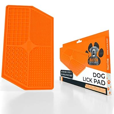 Mighty Paw Dog Lick Pad | BPA-Free Food Grade Silicone Mat for Fun, Anxiety, & Boredom Relief. Strong Suction Cups for Easy Grooming and Slow Feeding. Supports Dental Health. Dishwasher Safe (Orange)