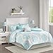 Intelligent Design Senna Comforter Set Full/Queen Size - Aqua Blue/Gray, Damask – 5 Piece Bed Sets – All Season Ultra Soft Microfiber Teen Bedding - Great For Guest Room and Girls Bedroom