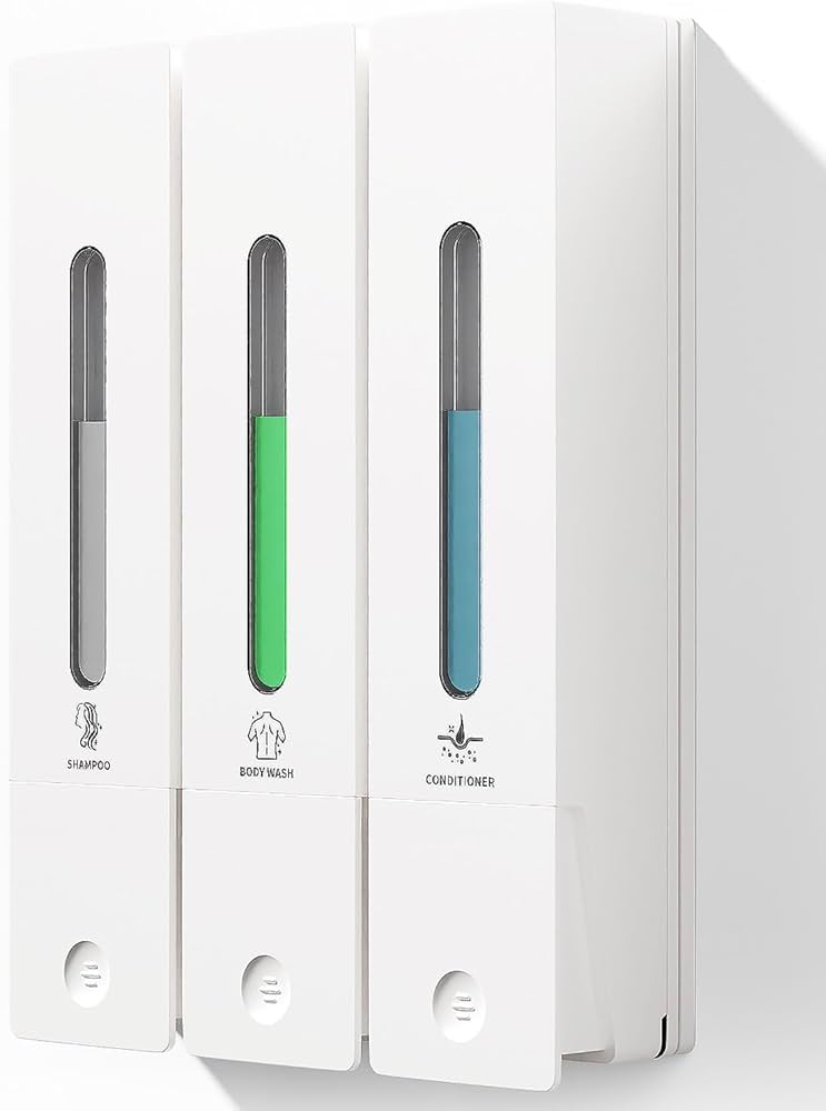 シャンプーボトル 3室 壁掛けタイプ 各400ML 残量確認ウィンドウ付き 白