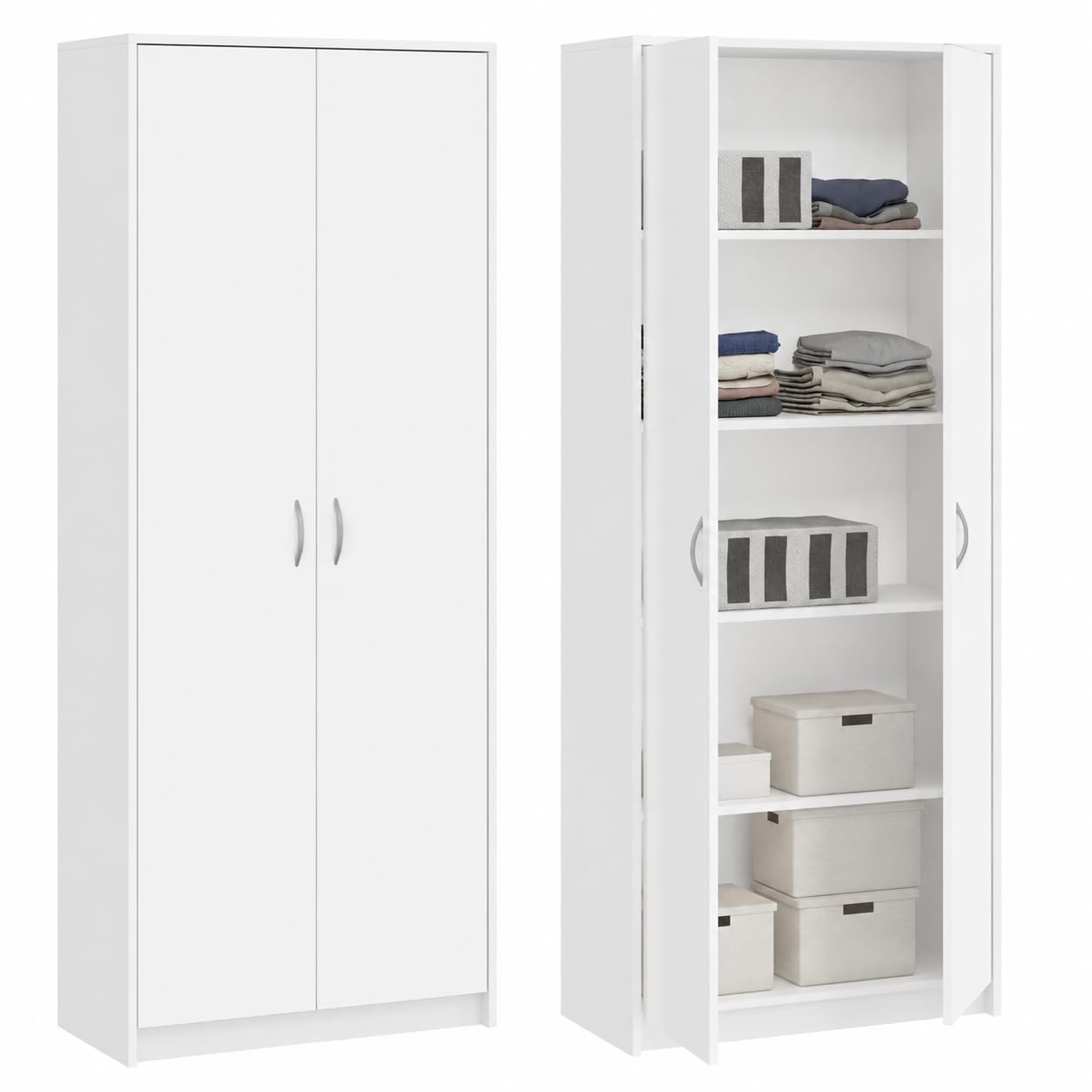 Armoire Polyvalente pour la Maison, Armoire-penderie, de Bureau et à dossiers avec 2 Portes et 5 Compartiments, 180 x 74 x 35 cm (Blanc)