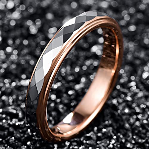 4mm Tungsten Rings for Women Rose Gold/Gold/Gunmetal/Silver Faceted Wedding Band Two Tone Ring with Step Edge Comfort Fit Size 5-104