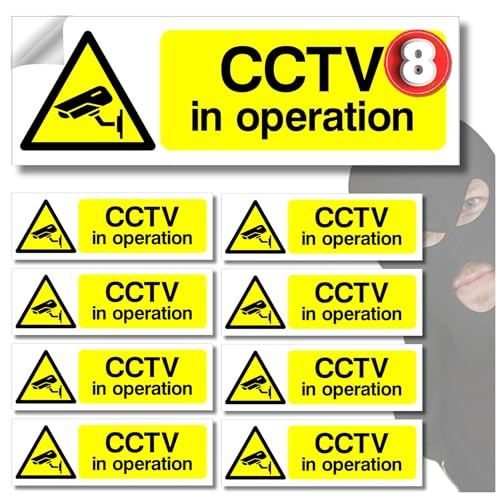 CCTV Signs self Adhesive Stickers x8 Self Adhesive Vinyl Stickers 15cmx5cm Waterproof Decal Set CCTV in Operation Outdoor & Indoor Use Made in UK by PrintKings