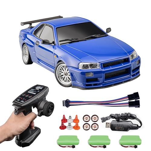 LEOSO LD1899 1/18 RC Drift Car GTR R34 with 3 Upgraded 1200mah Battery 2.4GHz 150 Brushed Motor Drift RC Car Full Proportional with Gyroscope on-Road...