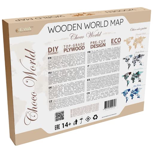 EWA Eco-Wood-Art - Holzpuzzles für Interieur und Design - Weltkarte S Schokoladenwelt - Souvenir, Geschenk, Küche, Wohnkultur, Interieur - 114 Stück