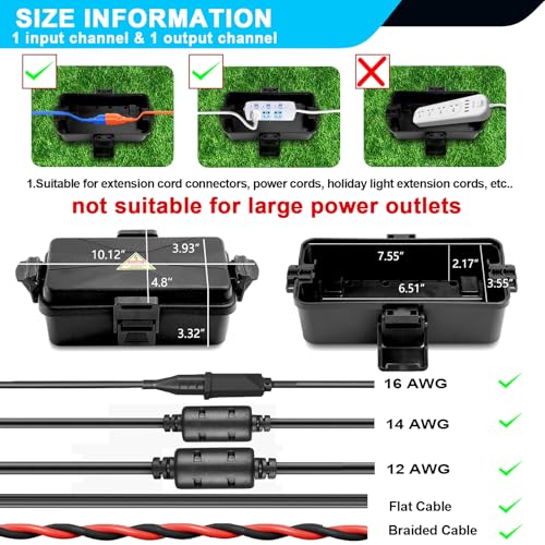 Diqmiaq OUTDOOR ELECTRICAL BOX 01 Outdoor Electrical Box Waterproof Ip54-Rated Outdoor Outlet Box Black Outdoor Extension Cord Cover Box (7.6 X 3.9 X3.3 Inch) Wall-Hangable Waterproof Box thumb #2