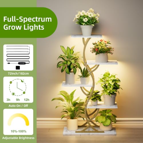 Image of Plant Stand Indoor with Grow Lights - 5 Tiered Corner Plant Shelves (Gold)
