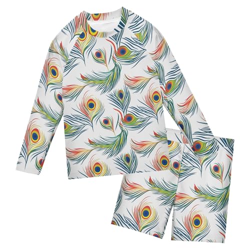 Peacock Feather Toddlers and Baby Boys' Swimsuit Trunk and Rashguard Set B0403438