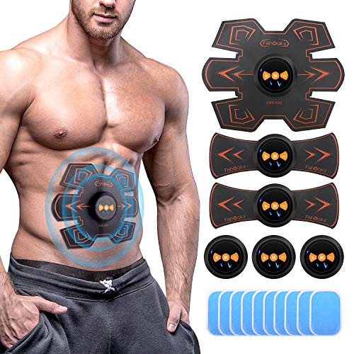 FISHOAKY Electrostimulateur Musculaire, Abdominale Electrostimulation, 2019 Nouveau ABS Stimulateur Musculaire, EMS Trainer pour Abdomen/Bras/Jambes Formation | Office & Maison & Gymnase (Orange)