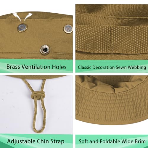 Image of Sun Hats for Men Women Boonie Hat UPF 50+ Bucket Hat Wide Brim UV Protection Fishing Hiking Safari Outdoor Hats