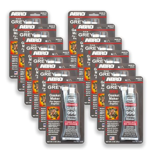 ABRO 999 RTV Silicone Sealant and Gasket Maker - 650 Degrees F, OEM Specified, Sensor Safe, Non-Corrosive, High Temp Silicone Sealant/Head Gasket Sealant Neutral Cure, Low Odor, 3 oz. Tube - Grey