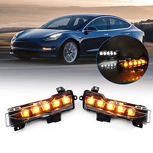 Speedpark For Tesla Model 3 Accessories Dual Color Oem Led White Drl Daytime Running Light+Amber Dynamic Sequential Turn Signal/Clearance Lamp/Fog Light Fit 2017-2021(2Pcs) #TOP30