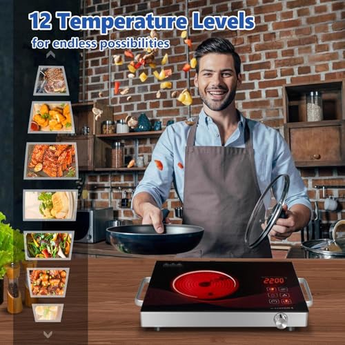 Image of Sellzio Cook Single Burner Infrared Electric Stove, Small Countertop Portable Hot Plate for Cooking, 3500 W Ceramic Glass Infrared Burner with LCD Touch Screen
