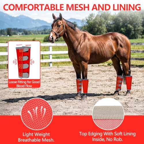 Image of Fly Boots for Horses Set of 4 with Reflective Vercros, Loose Fitting Mesh Horse Fly Boots Leggings, Adjustable Equine Leg Wraps & Socks, Stay Up Not Sag, No Rub