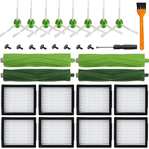DLD Replacement Parts Compatible for iRobot Roomba E&i&j Series i7 j7 i3 i4 i7+ Plus i3+ i4 i4+ i6 i6+ i8 i8+ E5 E6 j7+ Plus, Multi-Surface Rubber Brush, High-Efficiency Filter, Edge-Sweeping Brush Cover
