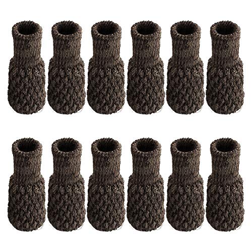 BlueCosto 12x Brown Knitted Elastic Chair Leg Socks Table Feet Sock Covers Furniture Caps Set for Floor Protectors Prevent Scratches Noise Non Slip - Fit 1 to 2 Round Square Legs
