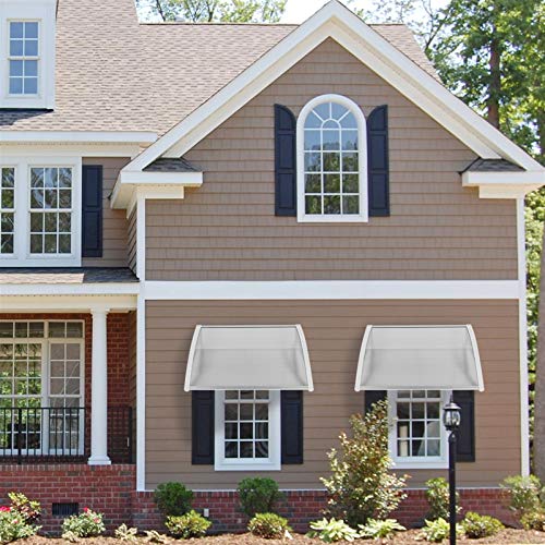 Window Awning Door Canopy, Outdoor Polycarbonate Cover Outdoor Front Door Patio Canopy Uv Rain Snow Sunlight Protection (40" X 32", White Canopy/White Bracket) #TOP6