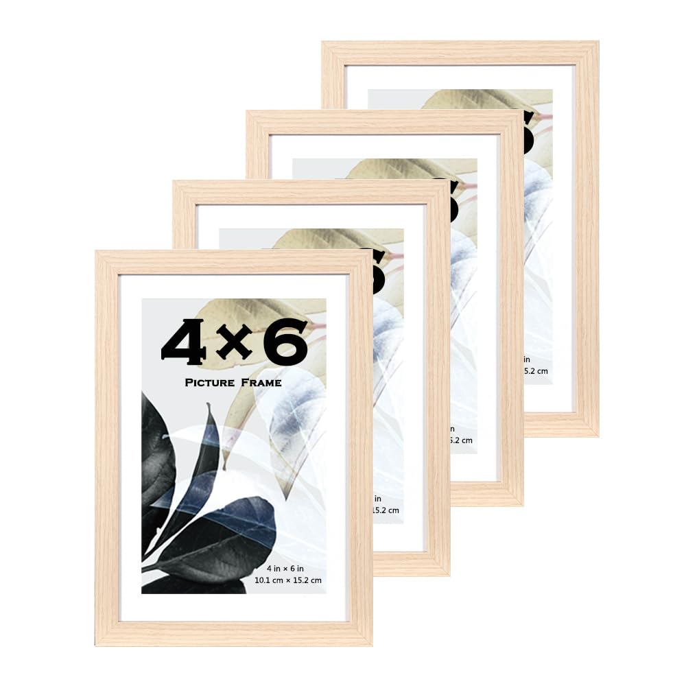 Scholar Tree Natural Wooden 6X4 Inch Picture Photo Frame, Set Of 4，Freestanding And Wall Mountable