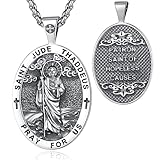 Vito San Judas Tadeo Necklace for Women Men, 925 Sterling Silver Saint Jude Thaddeus Pendant San Juditas Tadeo Medal St Jude Protection Amulet Jewelry Gift, 24