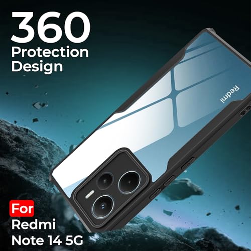 Image of A rtistque Clear Hard Transparent Acrylic Armor Anti-Drop Shockproof TPU Edge Back Cover Case for Redmi Note 14 - Black