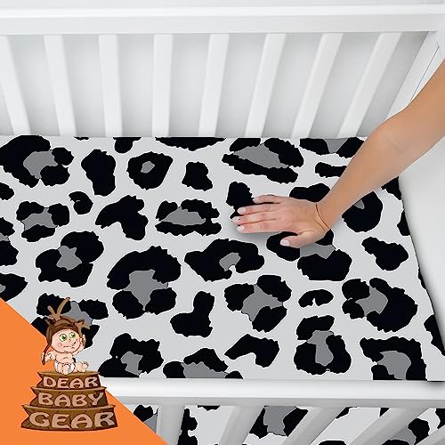 Image of Dear Baby Gear - Baby Crib Sheets - Toddler Bed Sheets - Breathable Fitted Bed Sheet - Nursery Bedding - Cribs Mattress Cover - Standard Crib Sheet for Girls & Boys - 52x28x10 (Gray Leopard Print)