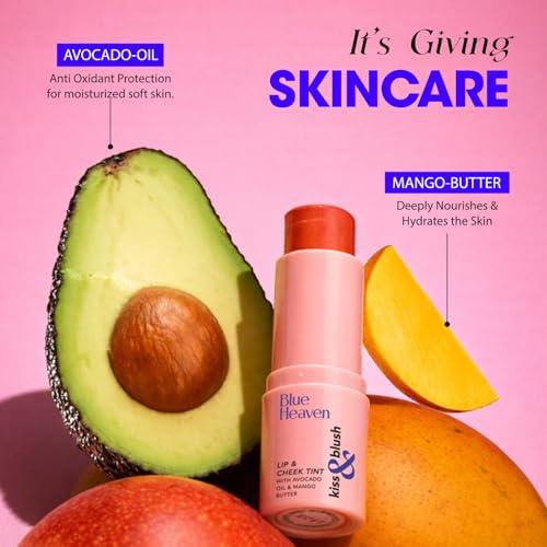 Image of Blue Heaven Kiss and Blush Lip, Cheek and Eye Tint with Avocado Oil and Mango Butter | 3 in 1 Lip and Cheek Tint Stick | Rich Smooth Formula | Easily Blendable Makeup Tint | Flashy Pink | 8.5gm