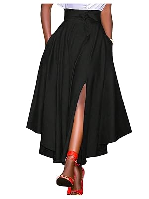 Verdusa Womens High Waisted Fall Skirt Formal Business Casual Flowy Maxi Skirt with Slit
