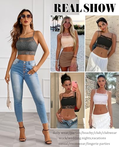 Image of Avidlove Lace Bralette for Women High Neck Camisoles Racerback Double-Layered Crop Top