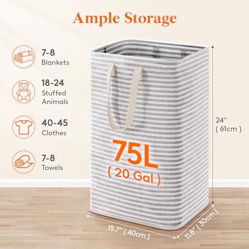 Image of Lifewit 75L Large Collapsible Laundry Hamper, Tall Foldable Dirty Clothes Baskets Waterproof, Freestanding Design with Easy Carry Handles in Dorm Bedroom Bathroom College, Grey