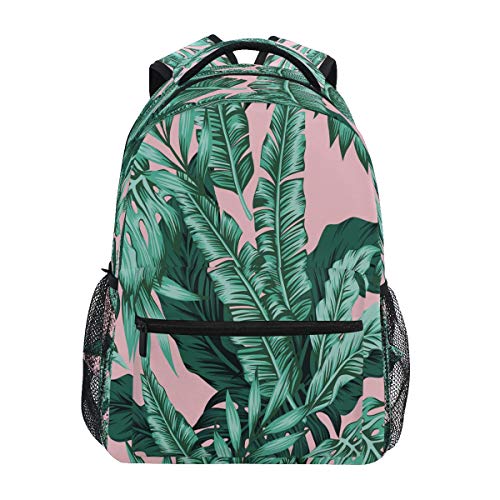 RXYY Mochila escolar con hojas de palmas verdes tropicales  color rosa
