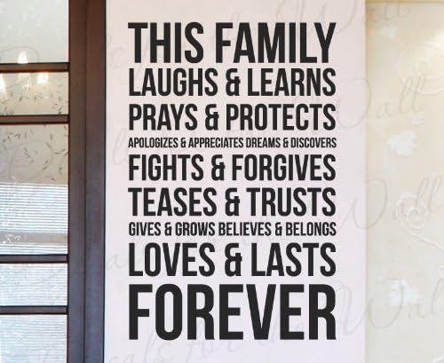 This Family Laughs and Learns Loves and Lasts Forever - Home Family Love - Wall Decal Mural Graphic - Vinyl Quote Sticker Art Decoration - Lettering Decor Saying