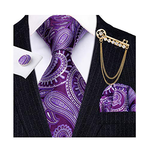 Image of Barry.Wang Paisley Tie Fashion Set Hanky Cufflinks Neckties for Men Woven Silk