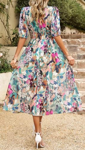 Image of Sister Amy Women's Boho Floral Print Square Neck Beach Party Flowy Ruffle Midi Dress
