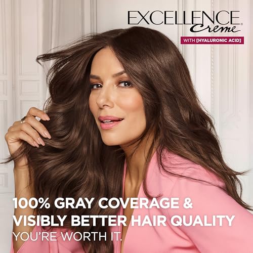 l39oreal paris excellence crme permanent hair dye triple care hair color with pro-keratine complex for 100 gray hair coverage 4 dark brown 1 kit