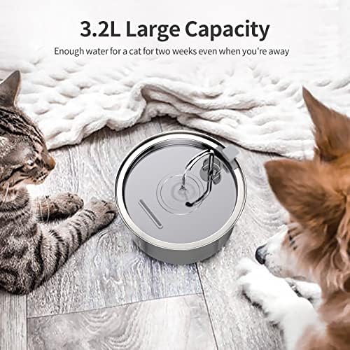 Stainless Steel Cat Water Fountain 3.2L, ZEALWIND Large Capacity Drinking Fountain for Cats and small dogs, with a Water Pump and 3 Replacement Filters