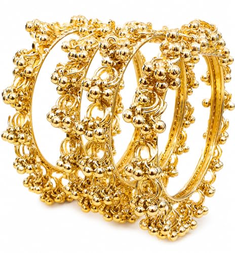 Image of Kashmiri Ghungroo Bangles Set of 4 for Women | American Diamond Stone Gold Tone Chudi | Traditional Ethnic Jewellery for Wedding, Bridal, Daily Wear & Festivals