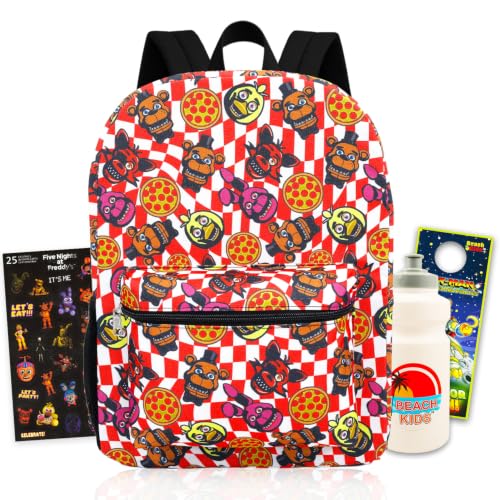 Five Nights at Freddys Backpack for Boys - Bundle with FNAF Backpack for Kids Plus Stickers Water Bottle More School Bag Set for Kids