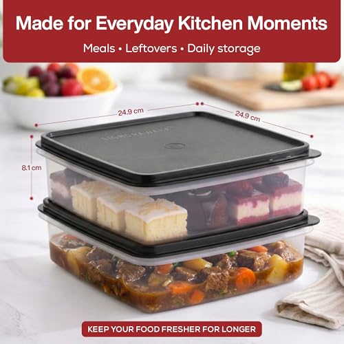 Image of Signoraware BPA Free Plastic Square Big Container (3 Ltr x 2 | Set of 2 | Black)