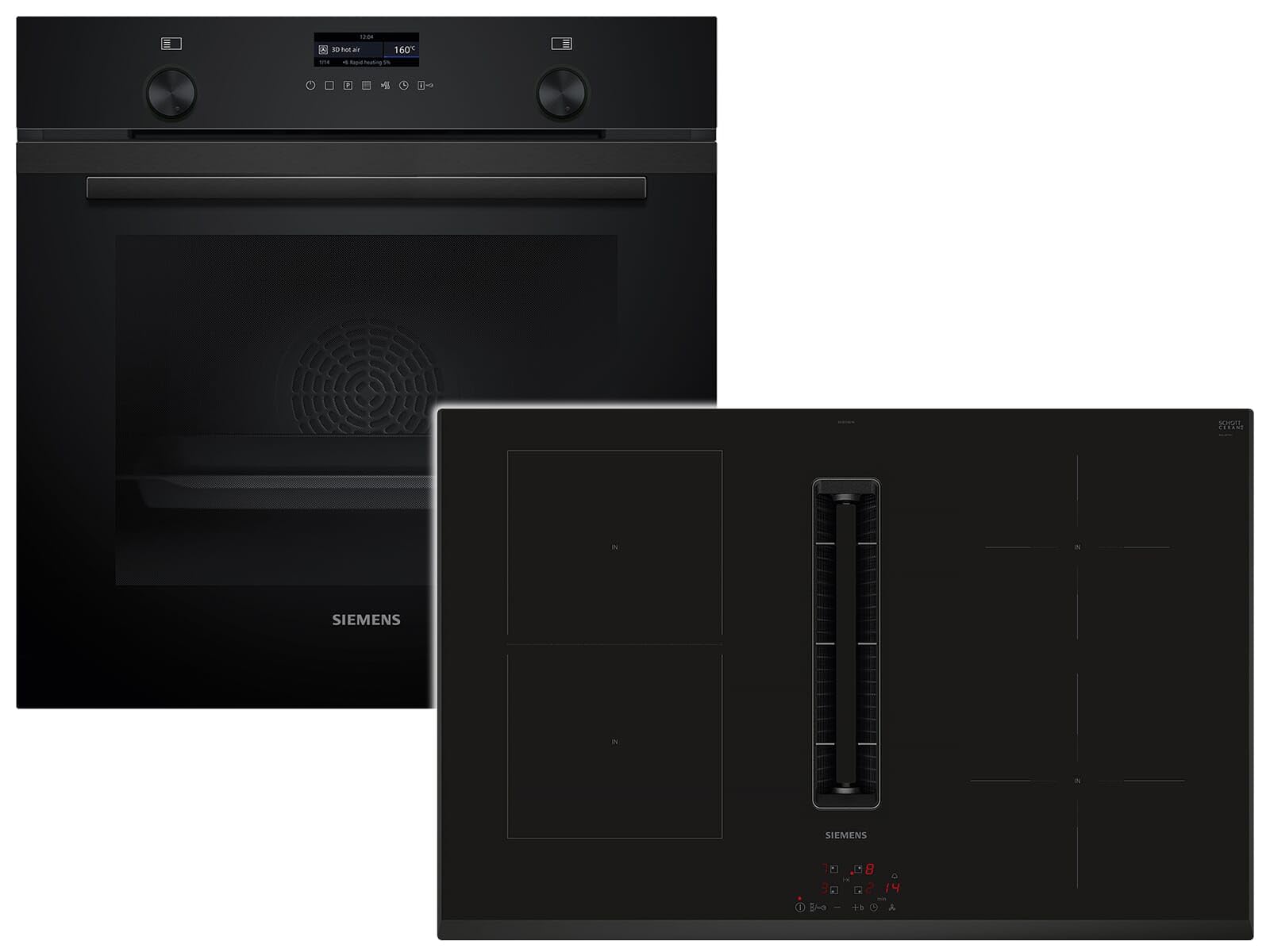 Siemens PQ527EA6BZ Set Pyrolyse Backofen Deep Black Inox HB279GBB3 + Induktionskochfeldabzug ED851BS16E