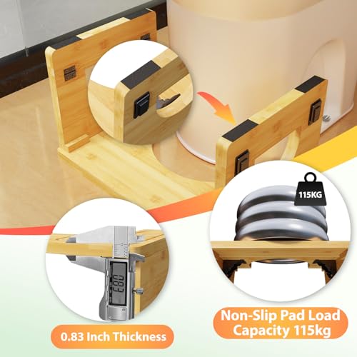 Image of Folding Toilet Stool 7 inch&9 inch Adjustable, Bamboo Poop Stool for Adults & Kids