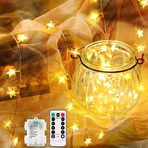 Echosari [Upgraded Version] 16 Feet 50 Led Christmas Star Led String Lights With Remote & Timer Battery Operated Fairy String Lights For Indoor & Outdoor Garden, Wedding Decoration (Warm White) #TOP5