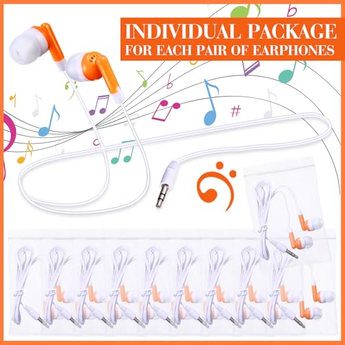 Image of Konohan 100 Pcs Bulk Earbuds with Wire Basic Headphones in Ear for Libraries Laptop, No Microphone 3.5 mm Jack Earbuds Dot Headphones, Individually Bagged (Orange)