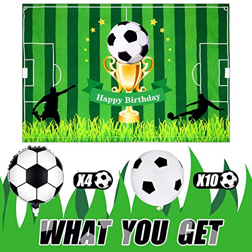 65 Pieces Soccer Party Supplies Football Theme Birthday Decorations Include Soccer Field Background Backdrop Soccer Foil Latex Balloon Football Balloons For Birthday Soccer Theme Party Decoration #TOP3